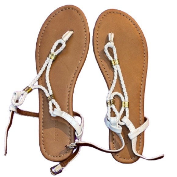 Forever 21 Women’s Size 9 White Tan & Gold Braided Sandals. - Picture 2 of 5